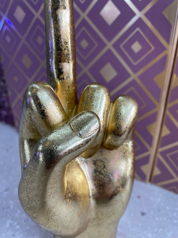 Middle finger hand eclectic decor antique gold ornament
