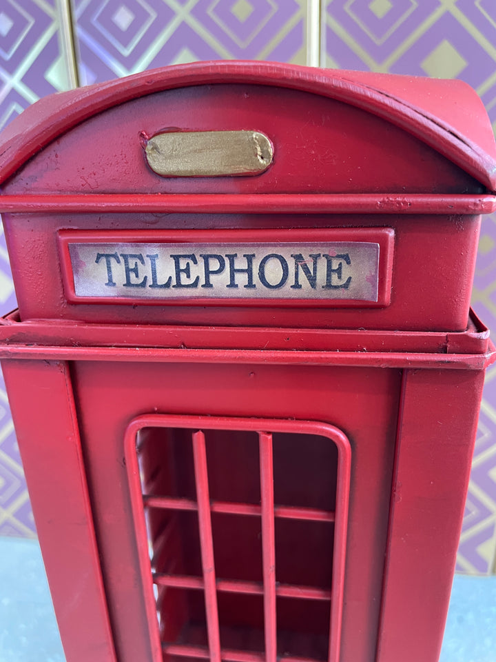 Red London telephone booth money box retro vintage tin model