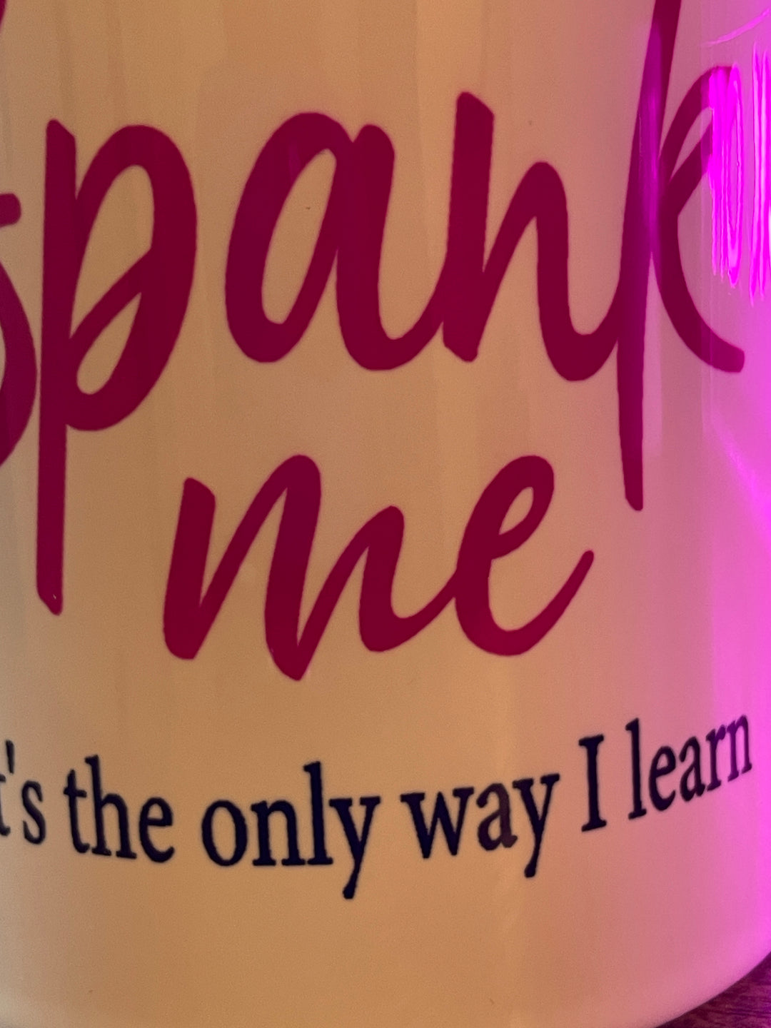 White, pink & black SPANK ME ceramic handmade mug