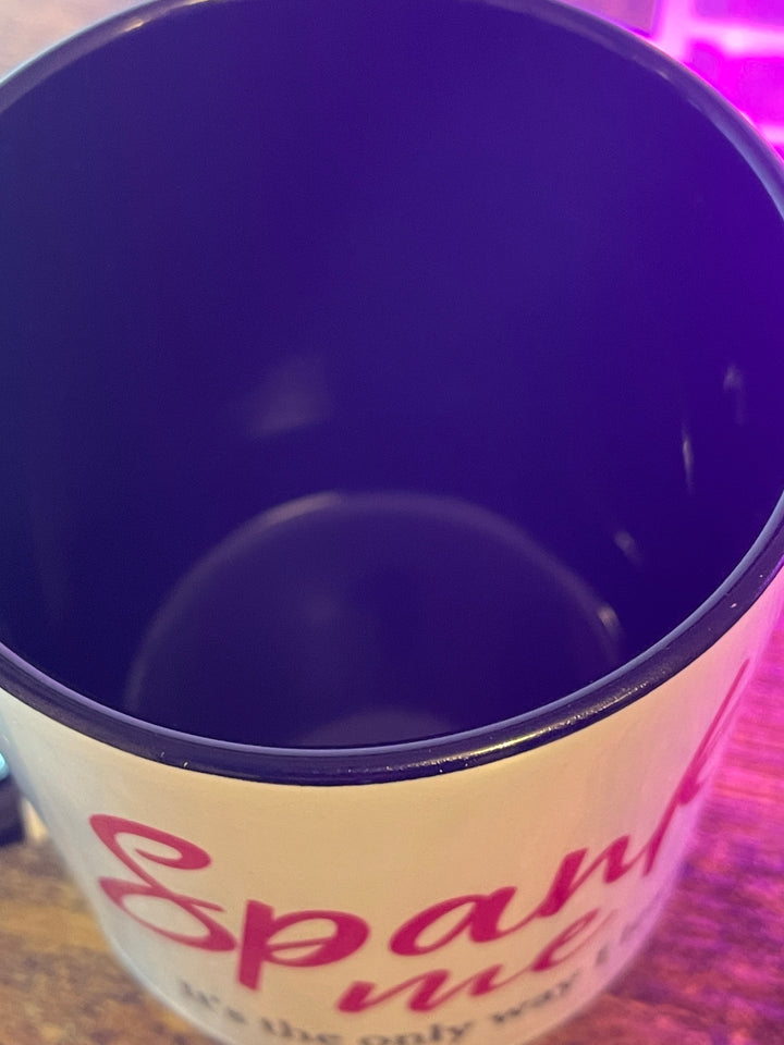 White, pink & black SPANK ME ceramic handmade mug