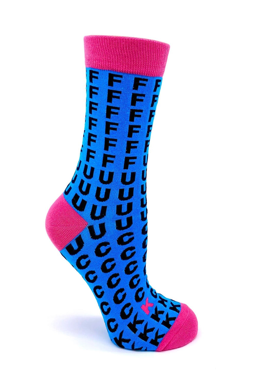 F*** Blue & Pink-funny novelty crew socks for women size 5-10