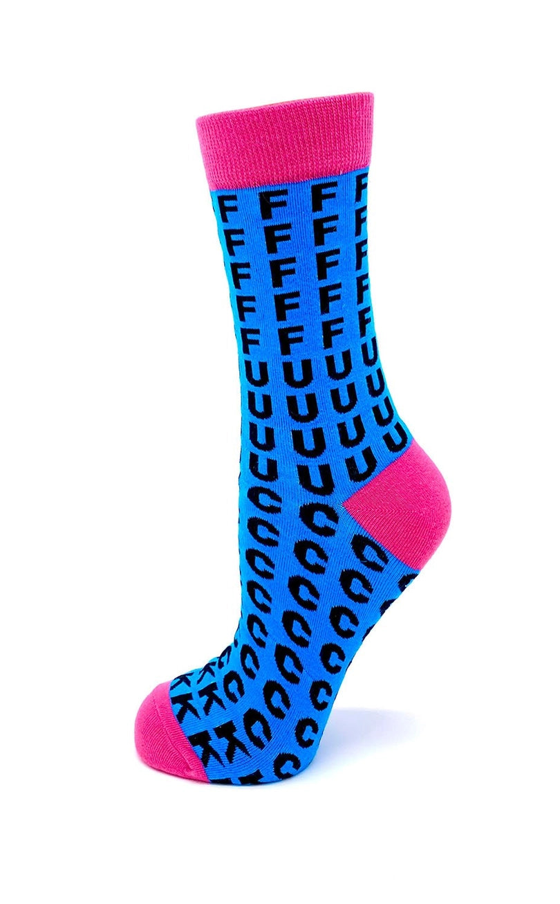 Blue & pink-funny cheeky novelty crew socks for women size 5-10 rude/humuor