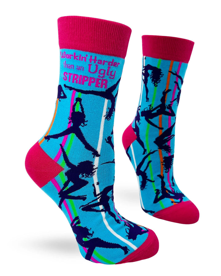 Working harder than an ugly stripper-funny novelty crew socks for women size 5-10