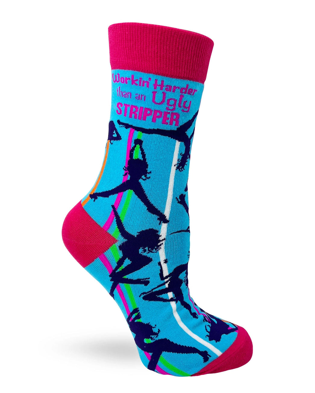Blue & pink-funny cheeky novelty crew socks for women size 5-10 rude/humuor