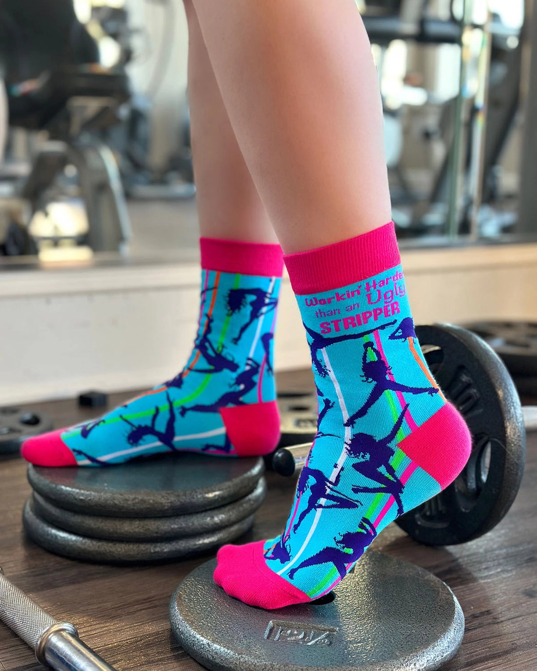 Blue & pink-funny cheeky novelty crew socks for women size 5-10 rude/humuor