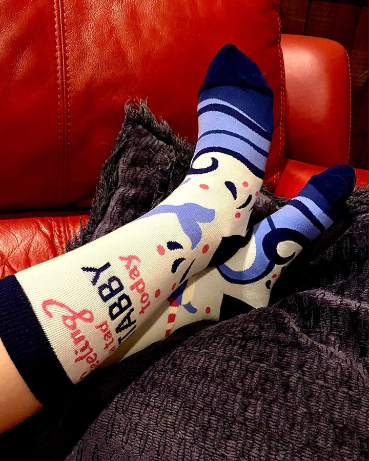 Blue & pink-funny cheeky novelty crew socks for women size 5-10 rude/humuor