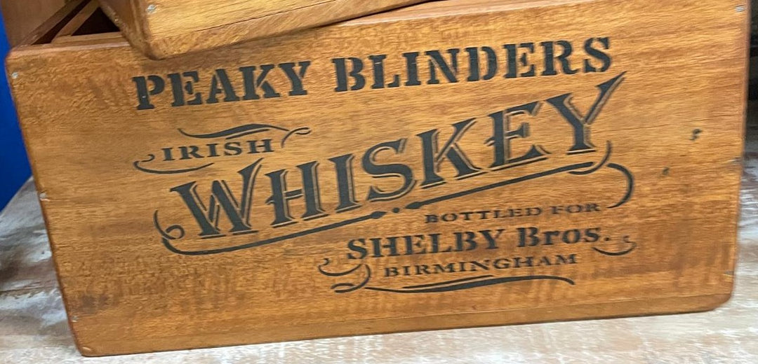 Wooden Whiskey Crates Peaky B. Bottle display Rustic Natural Finish (S/M/L Size)