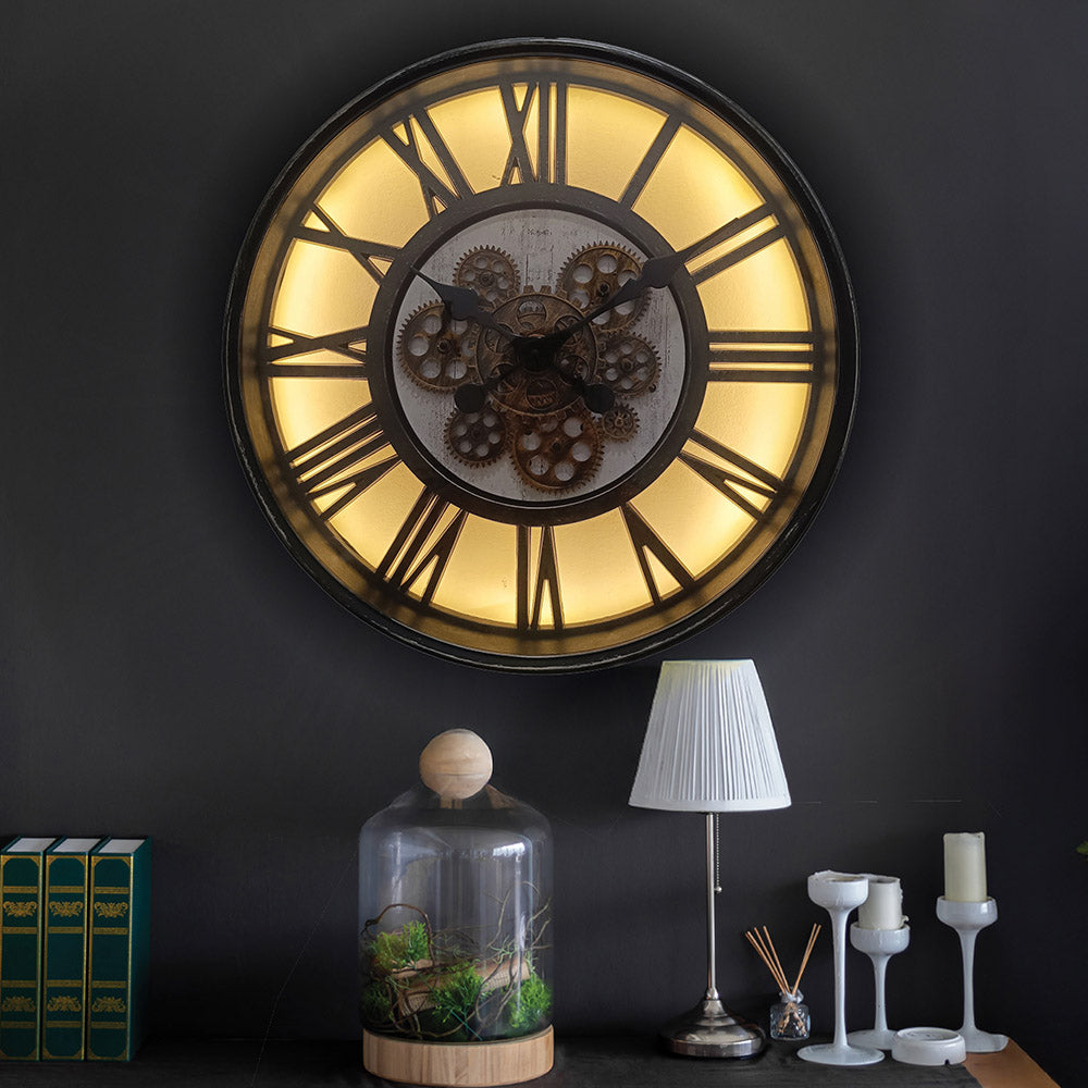 Bronze & Black LED Luxury Cog Clock Light Up Wall Decor for Home