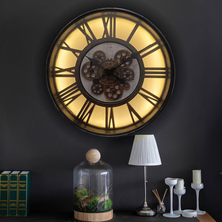 Bronze & Black LED Luxury Cog Clock Light Up Wall Decor for Home