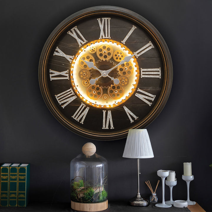 Bronze & Black LED Luxury Cog Clock Light Up Wall Decor for Home