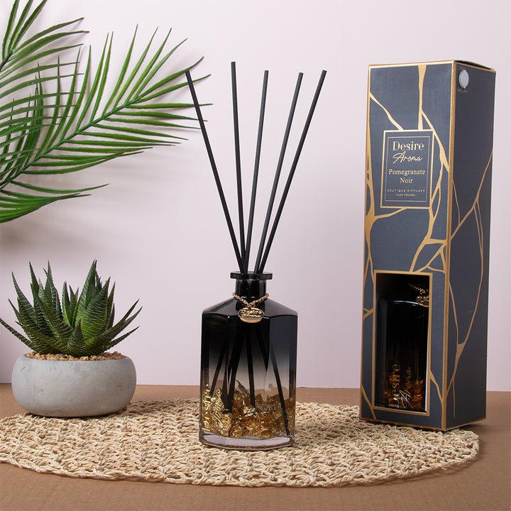 1L & 500ML Desire Aroma Luxury Reed Diffuser– Gold Charm & Flakes Two-Tone Bottle Midas 500ML-1000ML