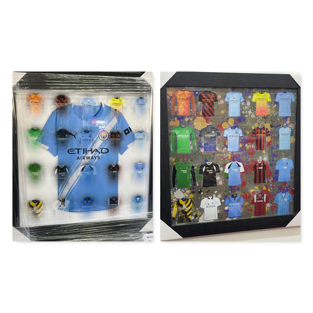 Black Framed Wall Art Manchester City FC football club picture miniature strips