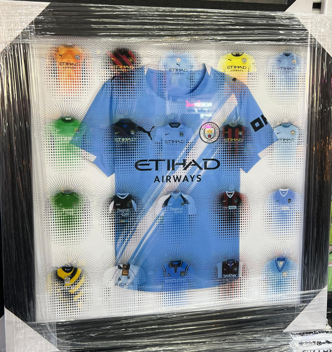 Black Framed Wall Art Manchester City FC football club picture miniature strips