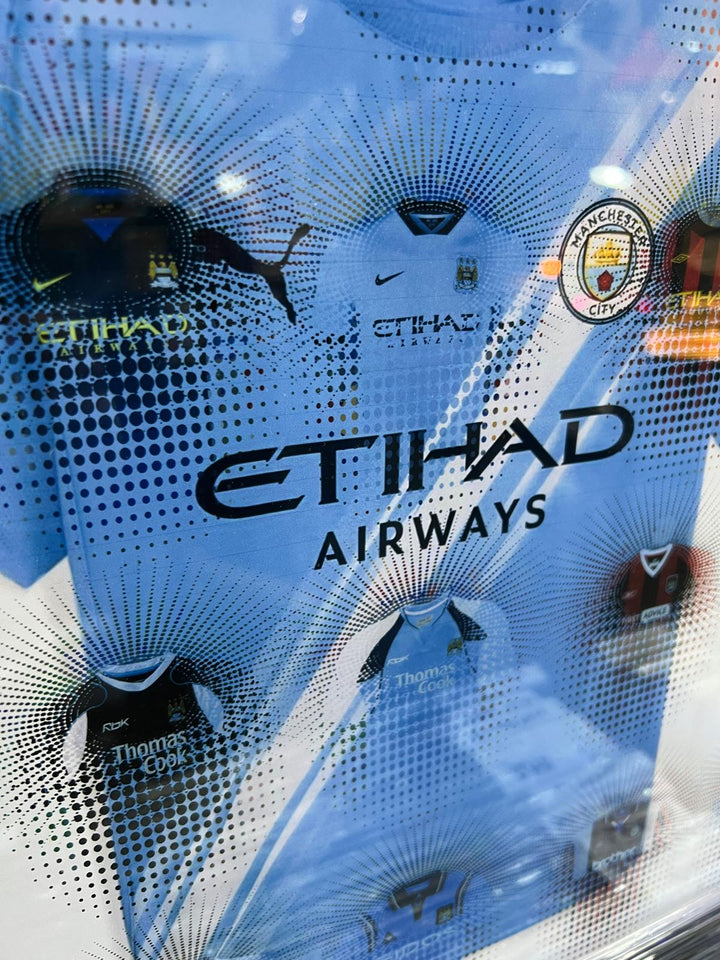 Black Framed Wall Art Manchester City FC football club picture miniature strips