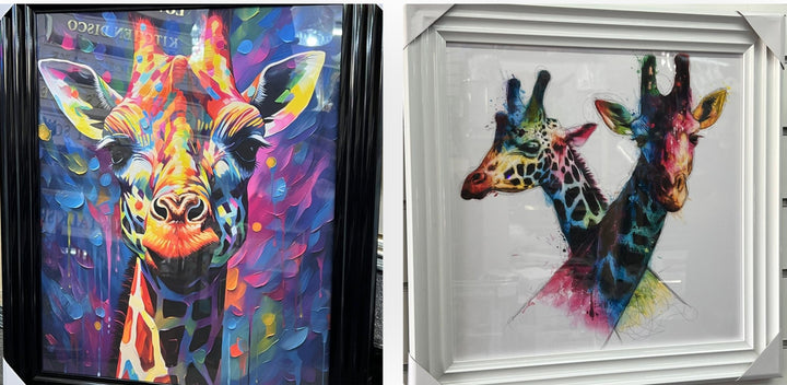 White or black framed Giraffe picture multi coloured wall art animal home décor
