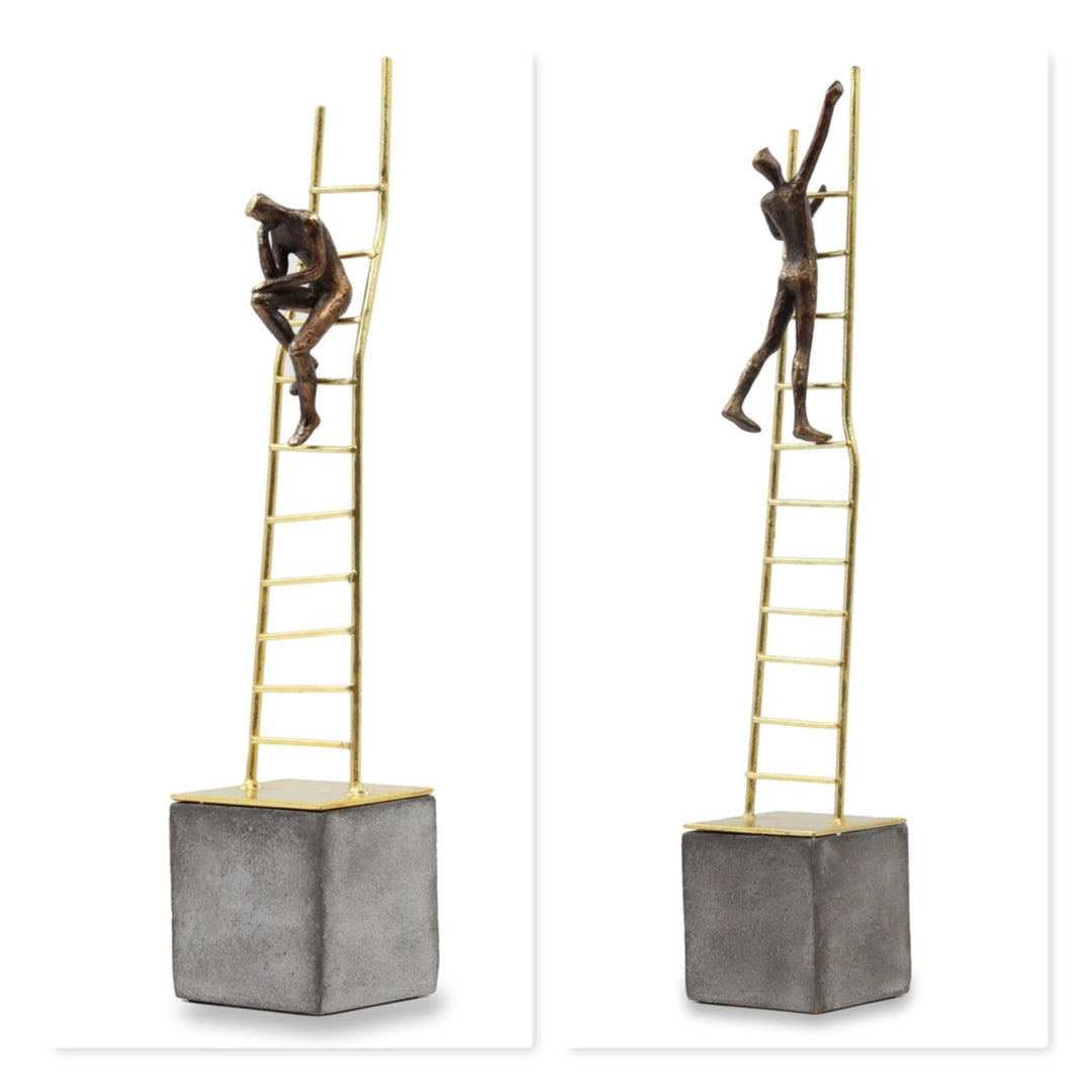 Thinking Man on Gold Ladder Polyresin Hand-Painted Decorative Ornament
