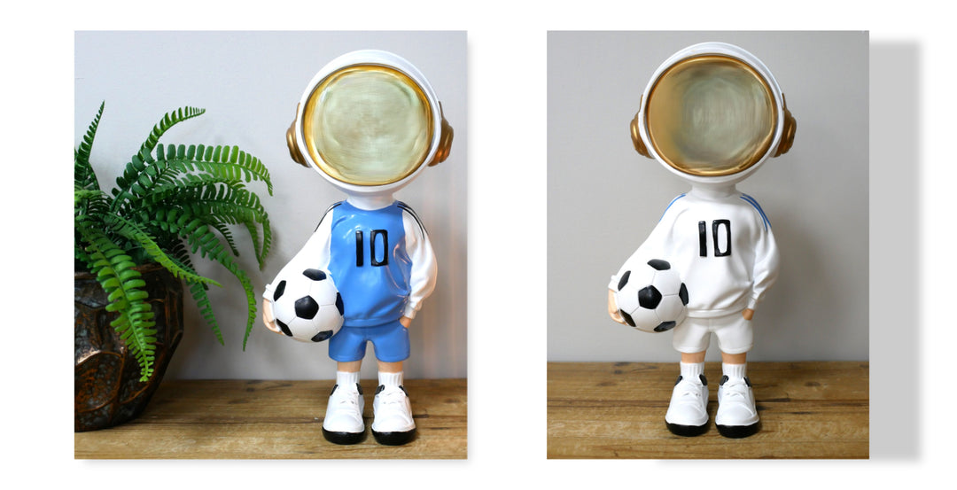 Blue or white Astronaut Soccer Figurine Resin #10 Footballer ornament Gold Helmet
