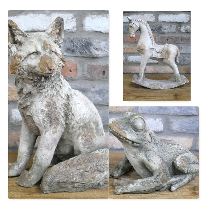 Frog, Rocking Horse & Fox MGO stone effect Decorative Ornaments – Indoor & Outdoor Home and Garden Decor