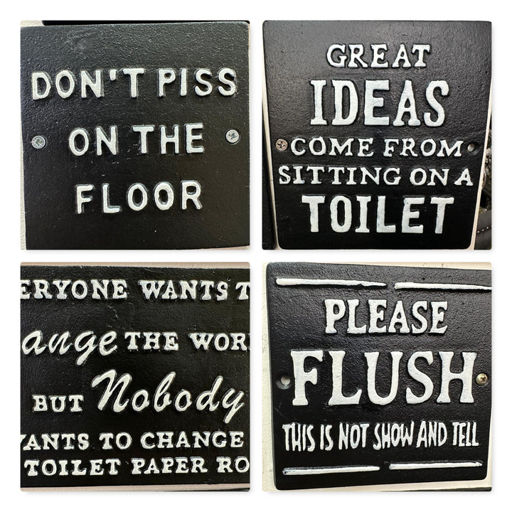 Quirky Funny Square Toilet Décor or Gift Cast Iron Wall Sign Humorous
