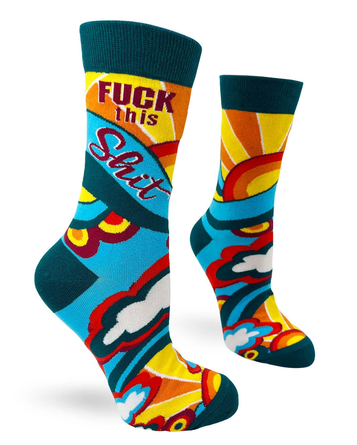 Blue & pink-funny cheeky novelty crew socks for women size 5-10 rude/humuor