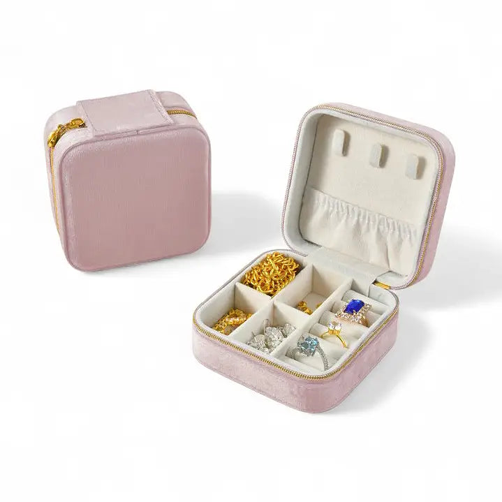 Square or Round Velvet & PU Jewellery Case – Travel Jewelry Organizer Box for Women, Elegant Gift Idea for Girls
