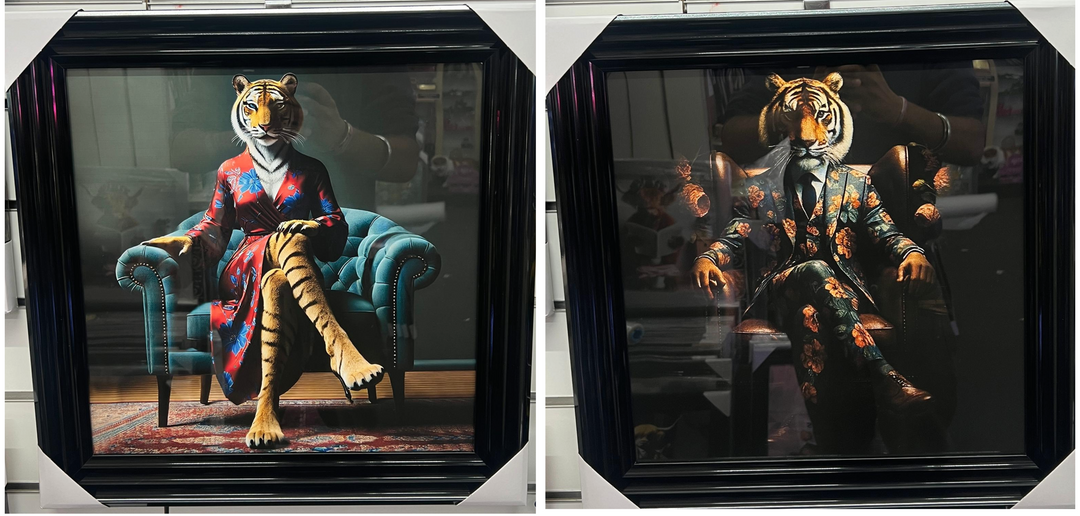 Tiger Green/Tigress Blue Floral Suit Quirky Framed picture