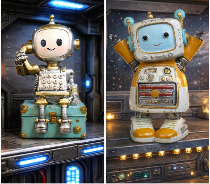 Cute Resin Robot Statue Sitting & Standing – Decorative Figurine with Secret Storage Compartment