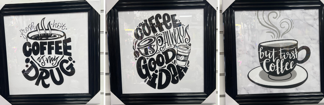 Coffee Wall Decor – Black & White Art Prints with Black Step Frames for Kitchen/Bar