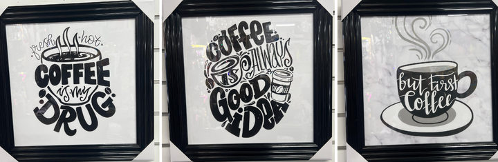 Coffee Wall Decor – Black & White Art Prints with Black Step Frames for Kitchen/Bar