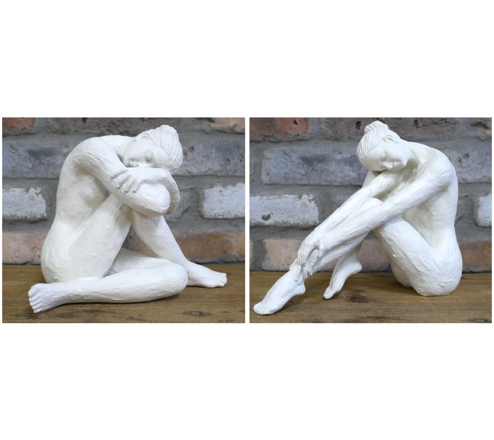 30cm White Sitting Lady Statue Figurine Elegant Home Décor Ornament Sculpture