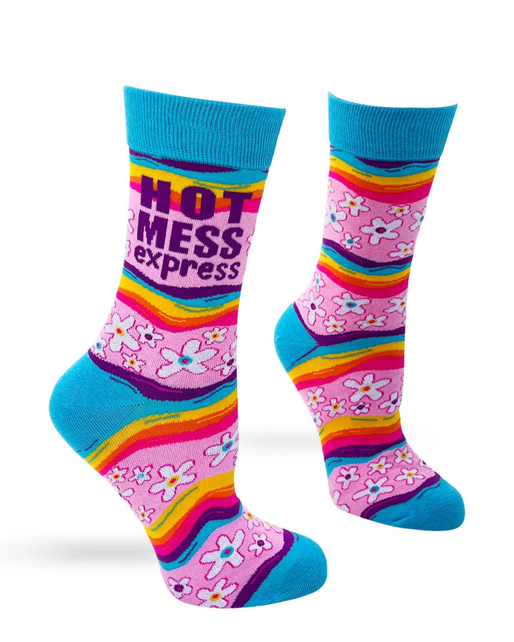 Pink, purple & blue floral funny cheeky novelty crew socks for women size 5-10
