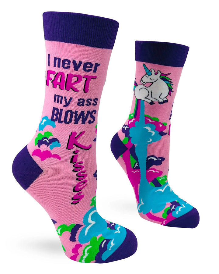 Pink, purple & blue floral funny cheeky novelty crew socks for women size 5-10
