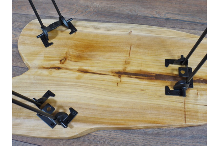 Wooden Top Side Table with Iron Base & Foldable Legs Accent compact Table