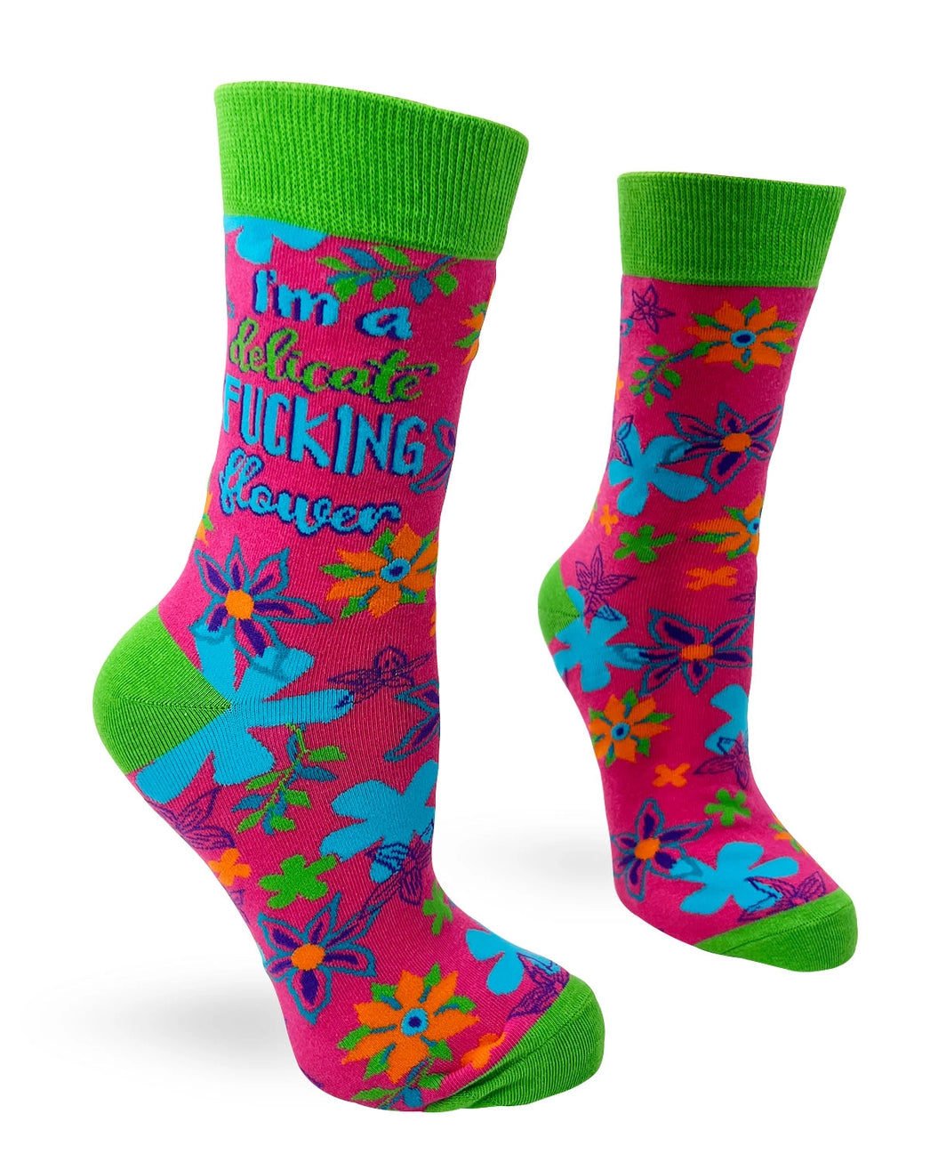 Pink, purple & blue floral funny cheeky novelty crew socks for women size 5-10