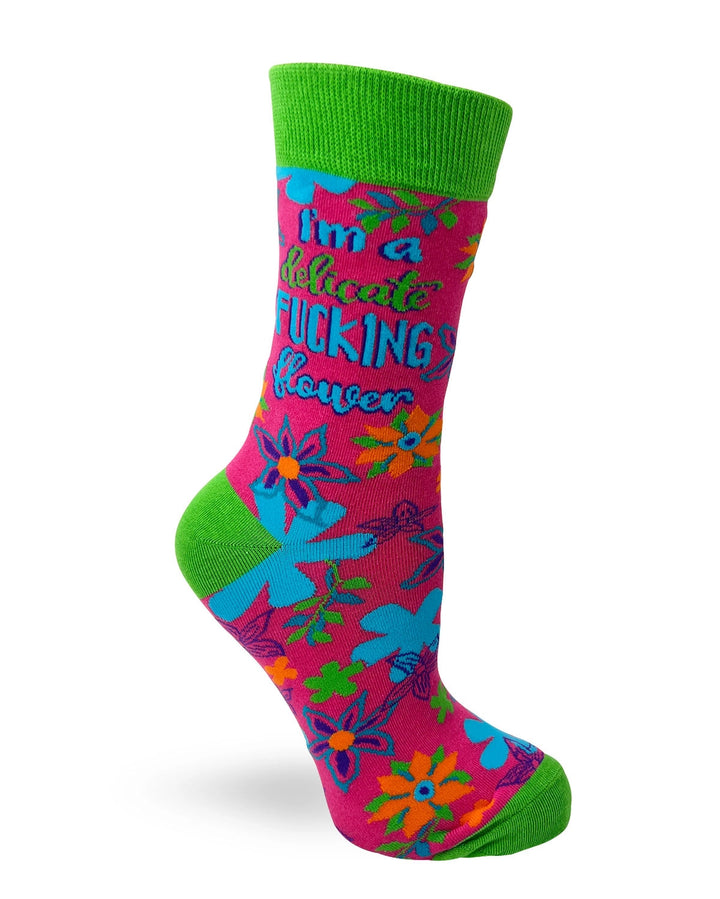 Pink, purple & blue floral funny cheeky novelty crew socks for women size 5-10