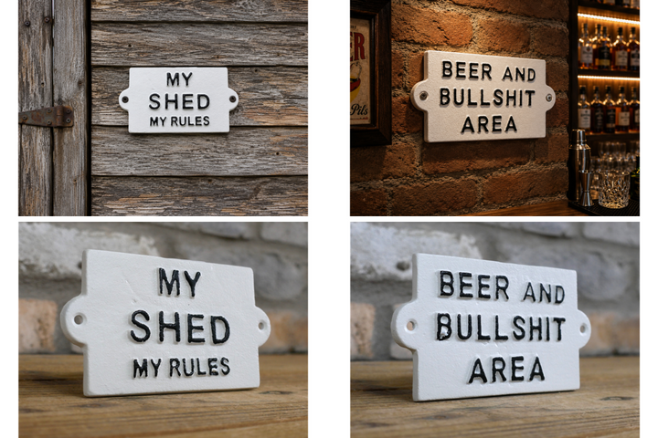 Funny eye-catching statement – My Shed & Beer & Bullshit Humorous Wall Decor Signs