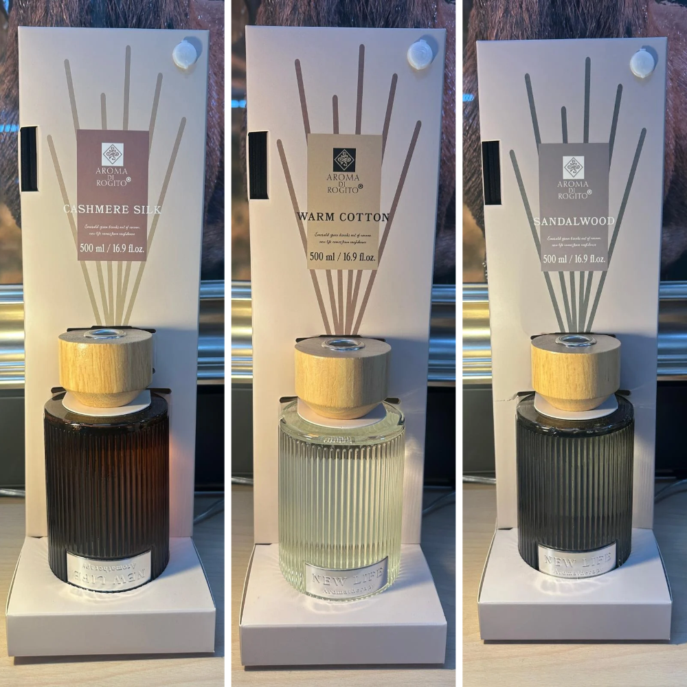 Luxury 500ml Ribbed Reed Diffuser – Elegant Home Fragrance in Sandalwood, Warm Cotton & Cashmere Silk