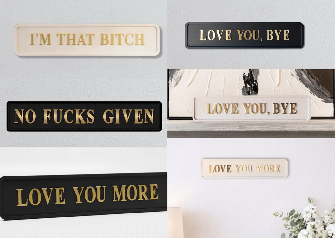 White & Black Wooden Plaques with Gold Foil 3D Letters | Freestanding & Wall Mounted Decorative Signs