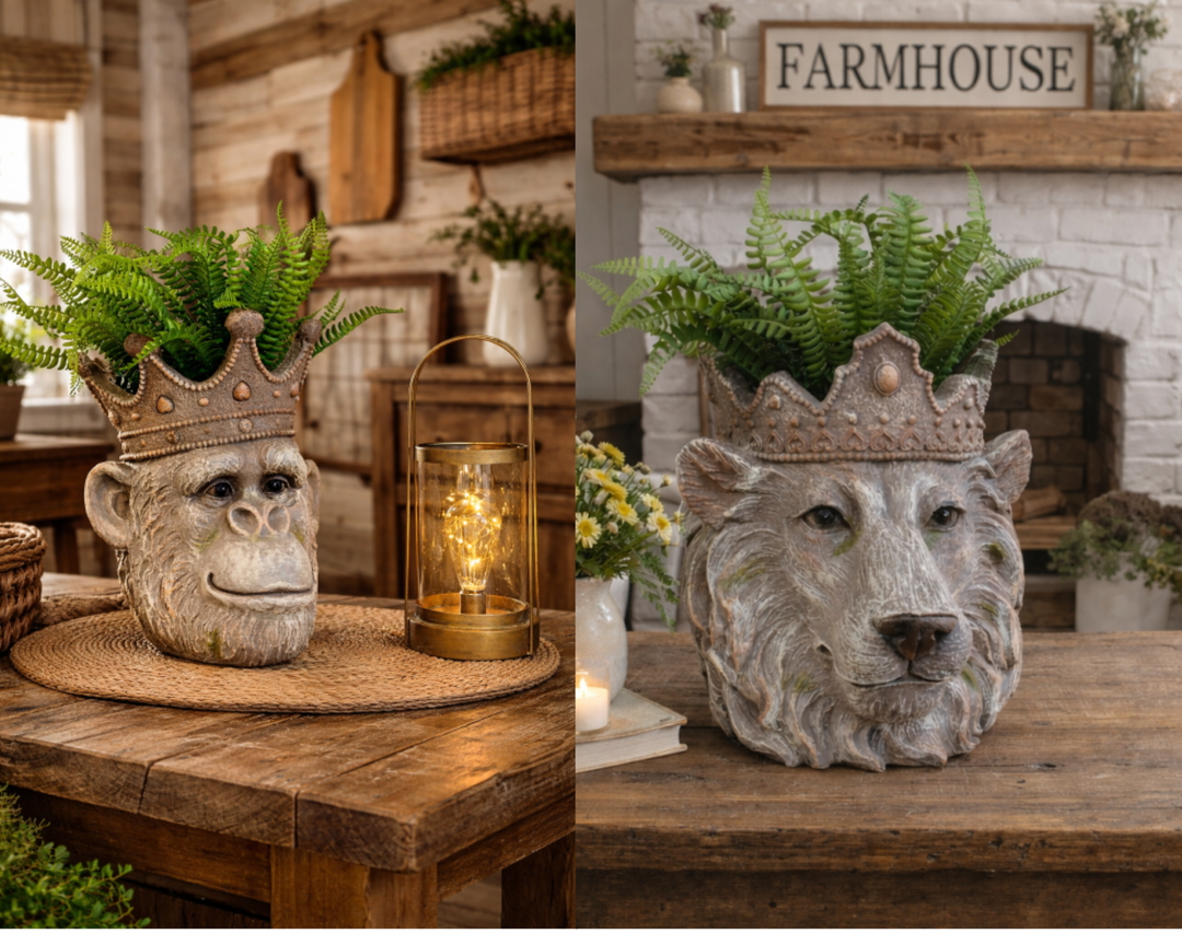 Lion & Monkey Head Resin Planter –  Decorative Plant Pot | Indoor Outdoor Statement Planter