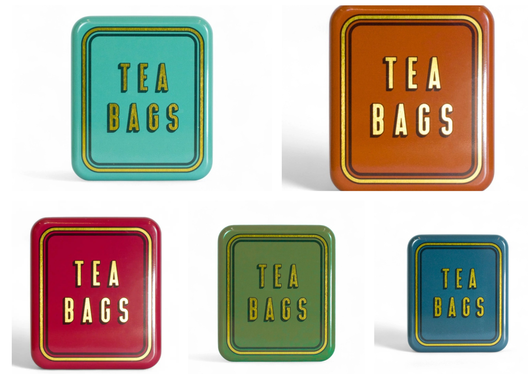 Pocket Tea Bag Storage Tin | Portable Hinged Tea Bag Case in Teal, Burgundy, Navy, Olive Green & Burnt Orange