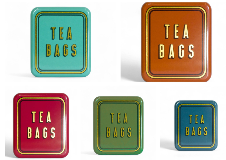 Pocket Tea Bag Storage Tin | Portable Hinged Tea Bag Case in Teal, Burgundy, Navy, Olive Green & Burnt Orange