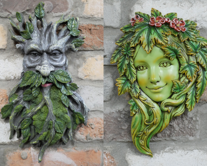 Tree Man & Woman  Wall Decoration – Rustic Outdoor Garden Wall Art | Tree Spirit Face Wall Plaque | Indoor & Outdoor Decorative Hanging Ornament