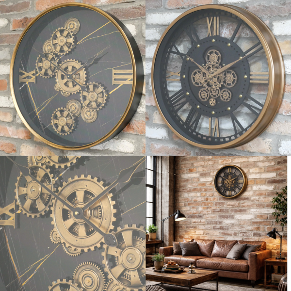 Industrial Clock With Cogs | Decorative Gear Wall Clock for Home & Office