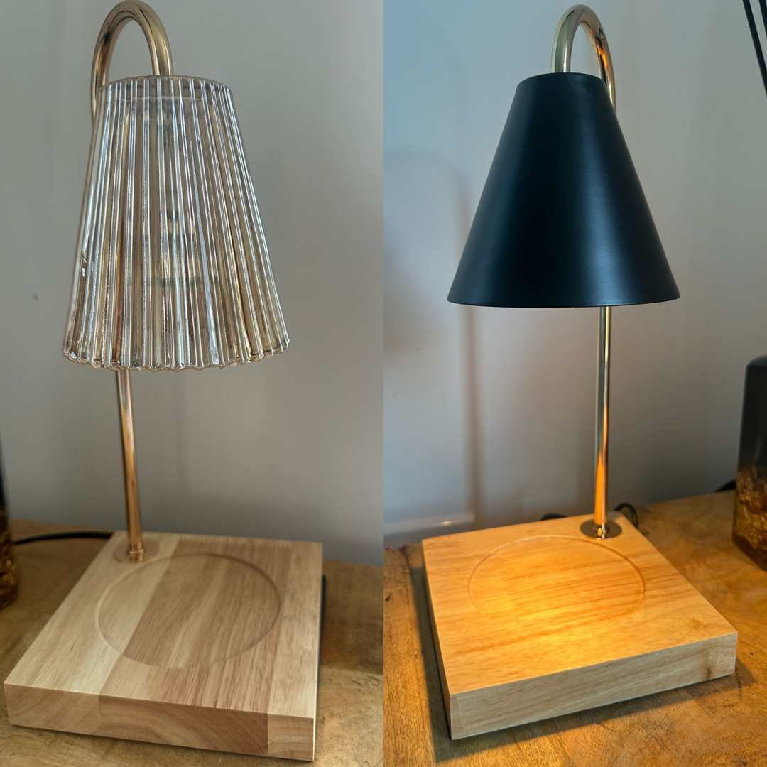 Electric Candle Warmer Lamp with Timer & Dimmer – Black Metal Base & Clear Glass Shade | Flameless Wax Melt Table Lamp