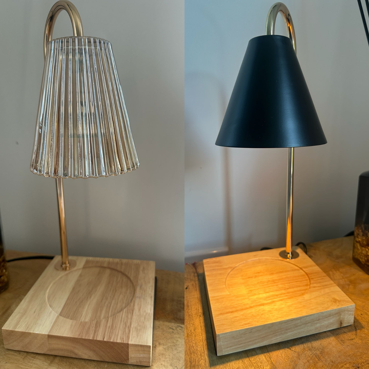 Electric Candle Warmer Lamp with Timer & Dimmer – Black Metal Base & Clear Glass Shade | Flameless Wax Melt Table Lamp