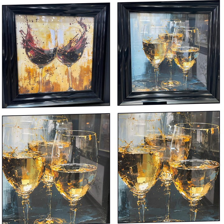 Red Wine or White Wine Glasses Liquid Art Wall Picture – Black Framed Wine & Drinks Artwork for Home Décor