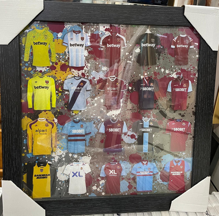 Black frame WEST HAM FC Team miniature T-shirts stripe wall art picture fitment