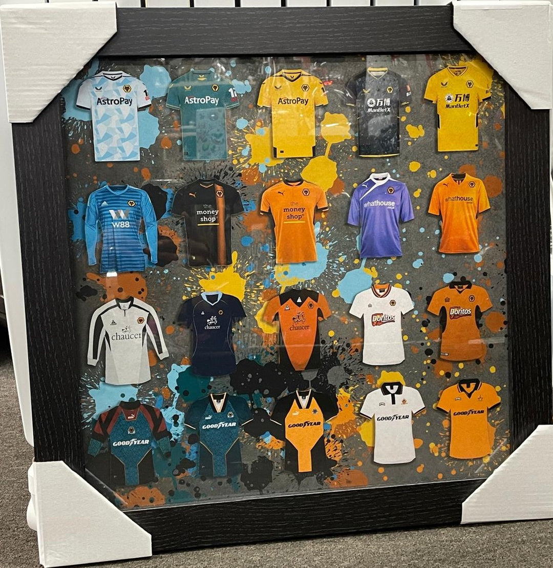 Black Framed Wall Art WOLVERHAMPTON FC football club picture miniature strips