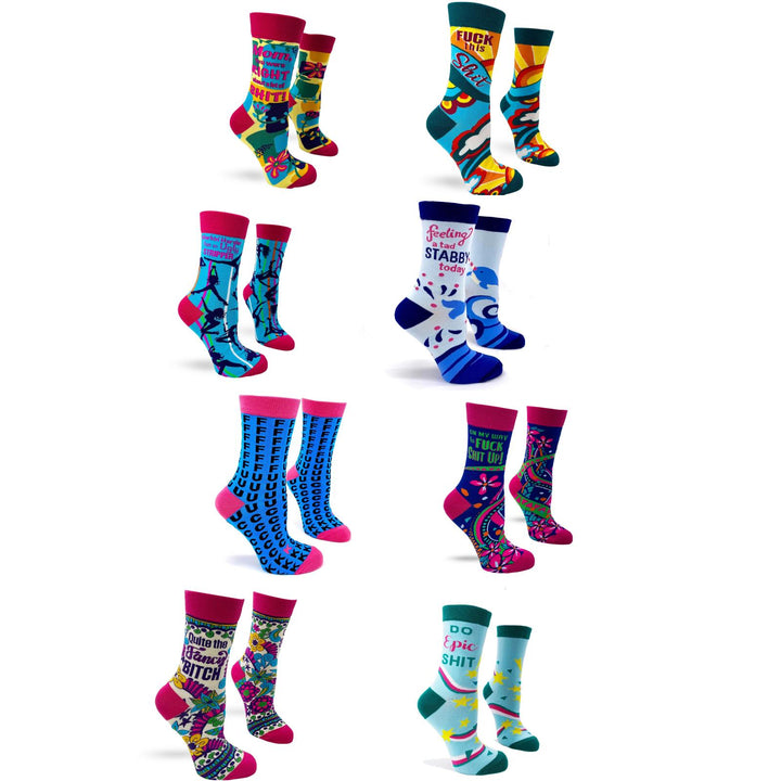 Blue & pink-funny cheeky novelty crew socks for women size 5-10 rude/humuor