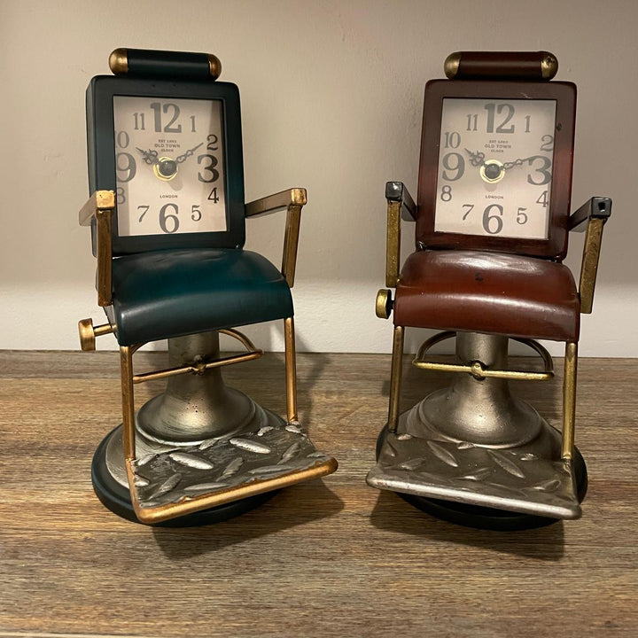 Green Brown barbers chair table clock decorative ornamental battery powered